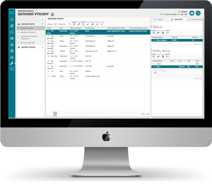 Service system for recording maintenance requirements and regular service events — screenshot 1