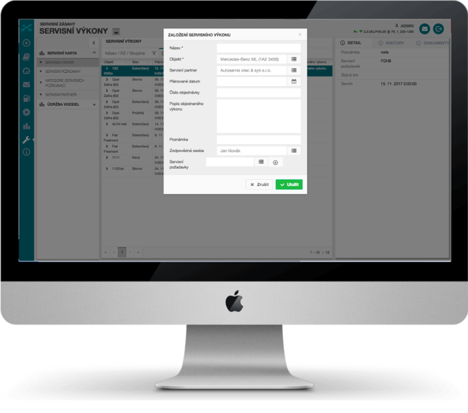 Service system for recording maintenance requirements and regular service events — screenshot 2