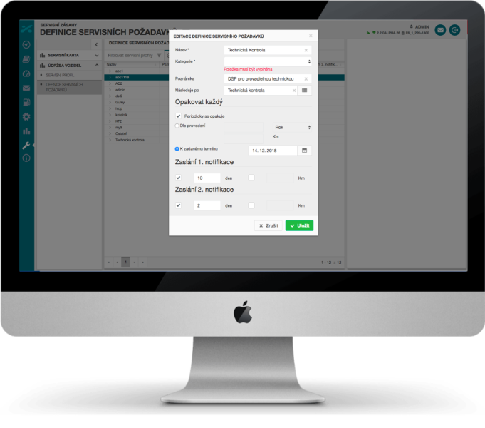 Service system for recording maintenance requirements and regular service events — screenshot 8